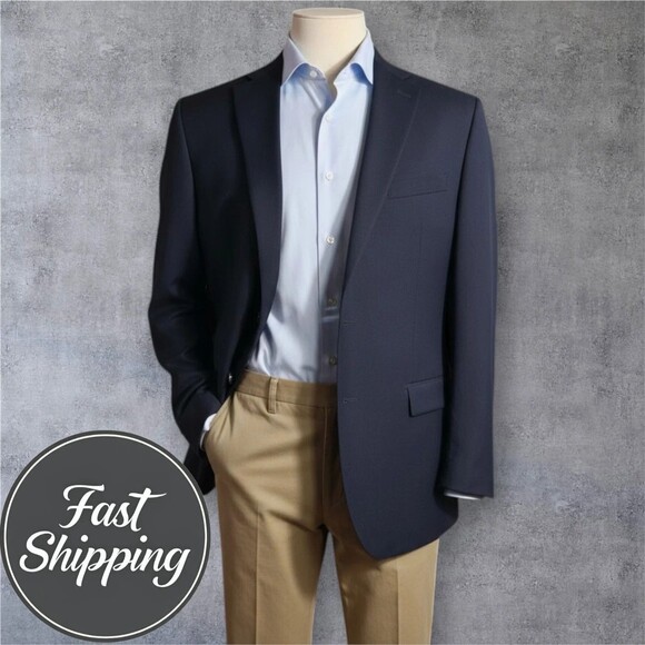 MICHAEL KORS Mens Blazer Sport Coat Two Button Jacket WOOL 44R Navy Blue Suit